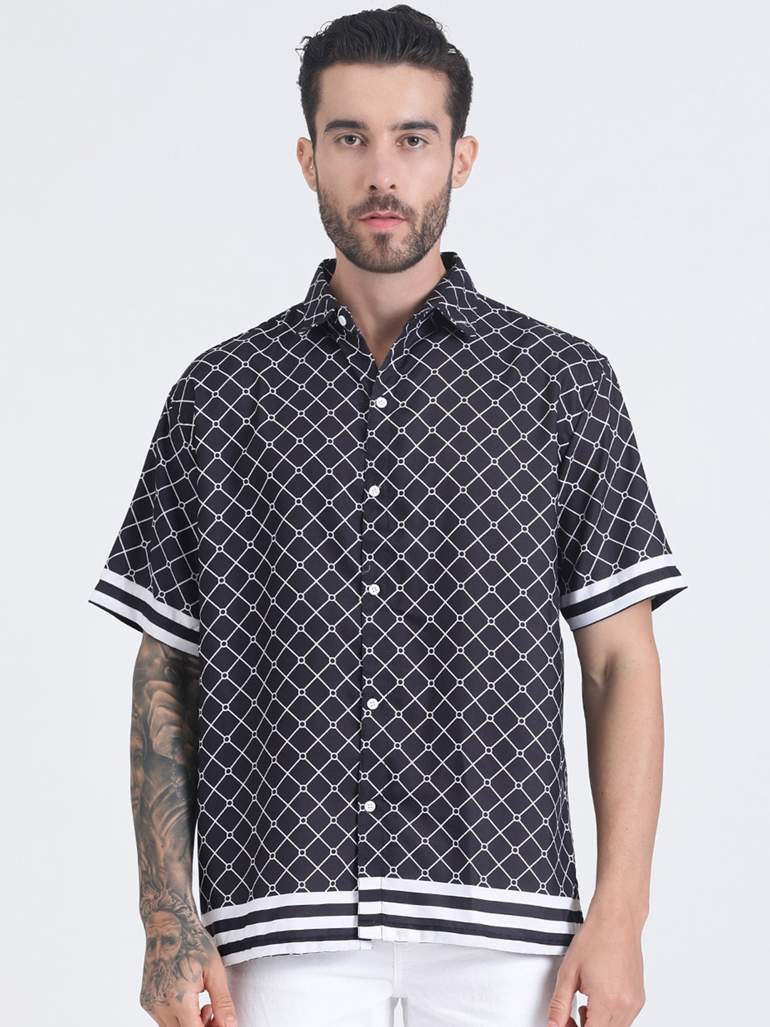 Printed Spread Collar Cotton Casual Shirt For Men