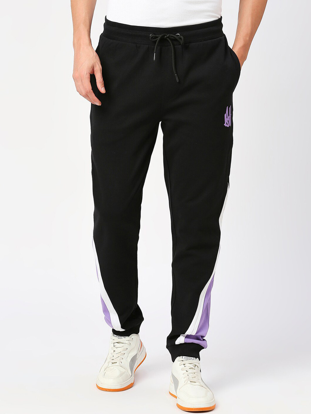 Jet Black Regular Fit Track Pants For Men By Being Human Clothing