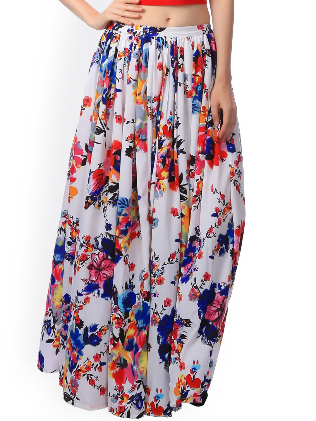 Floral Print Maxi Skirt In Multicolour