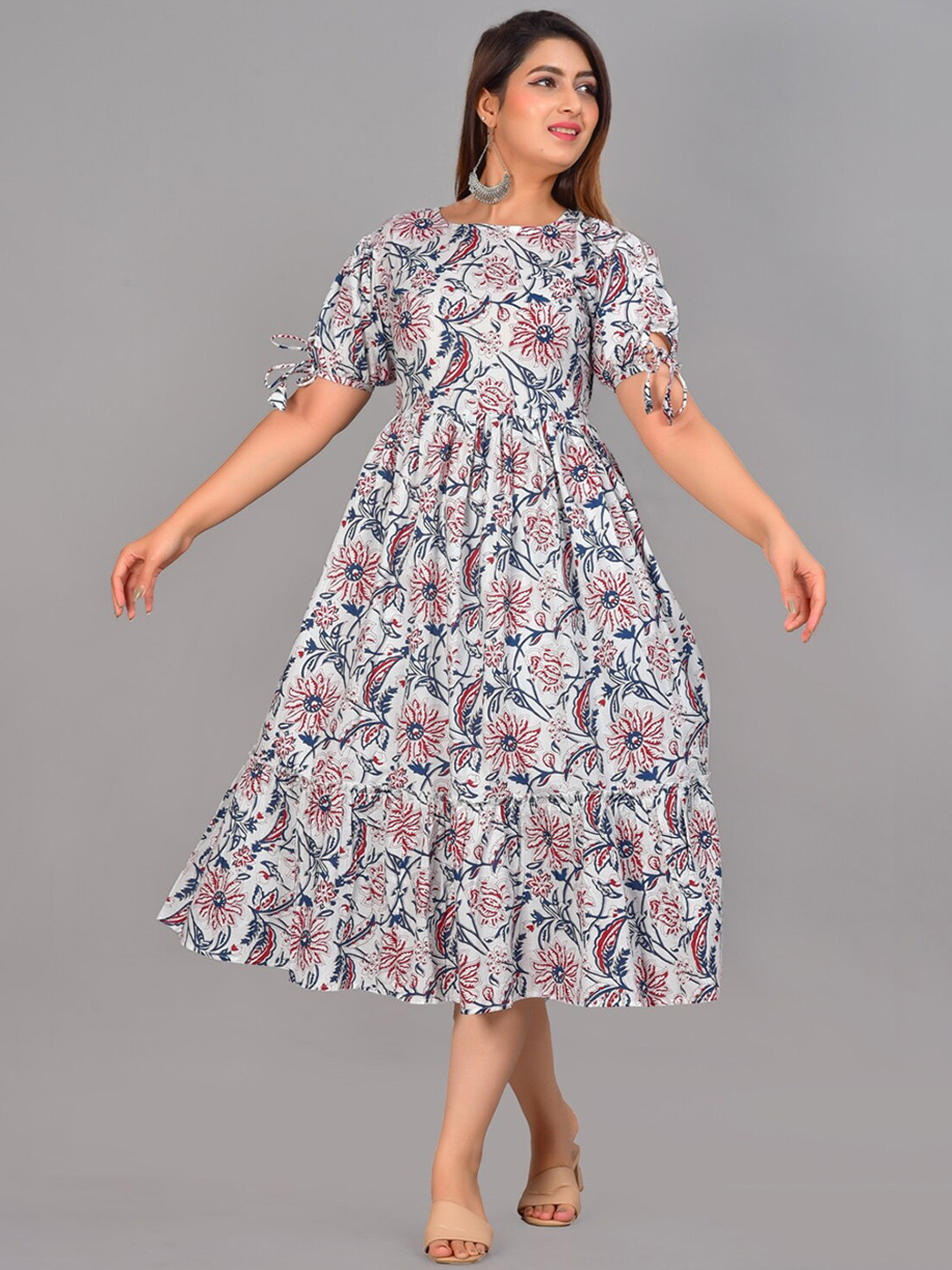 Women Grey Printed Flared Maternity Dress