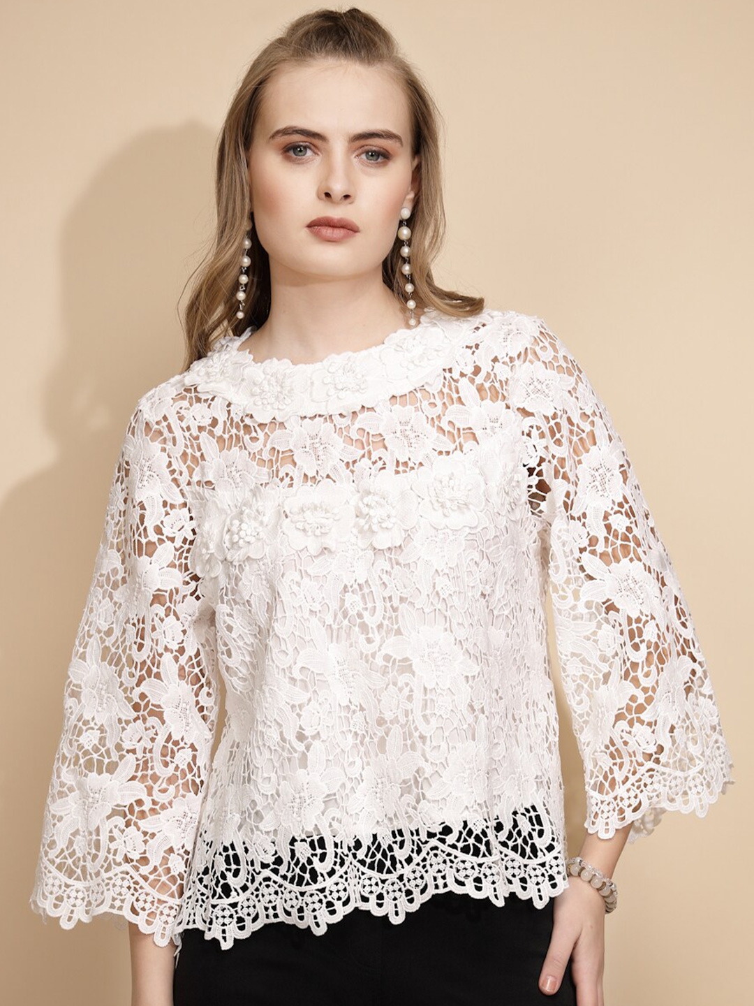 Buy Global Republic Self Design Flared Sleeves Regular Top - Tops for ...