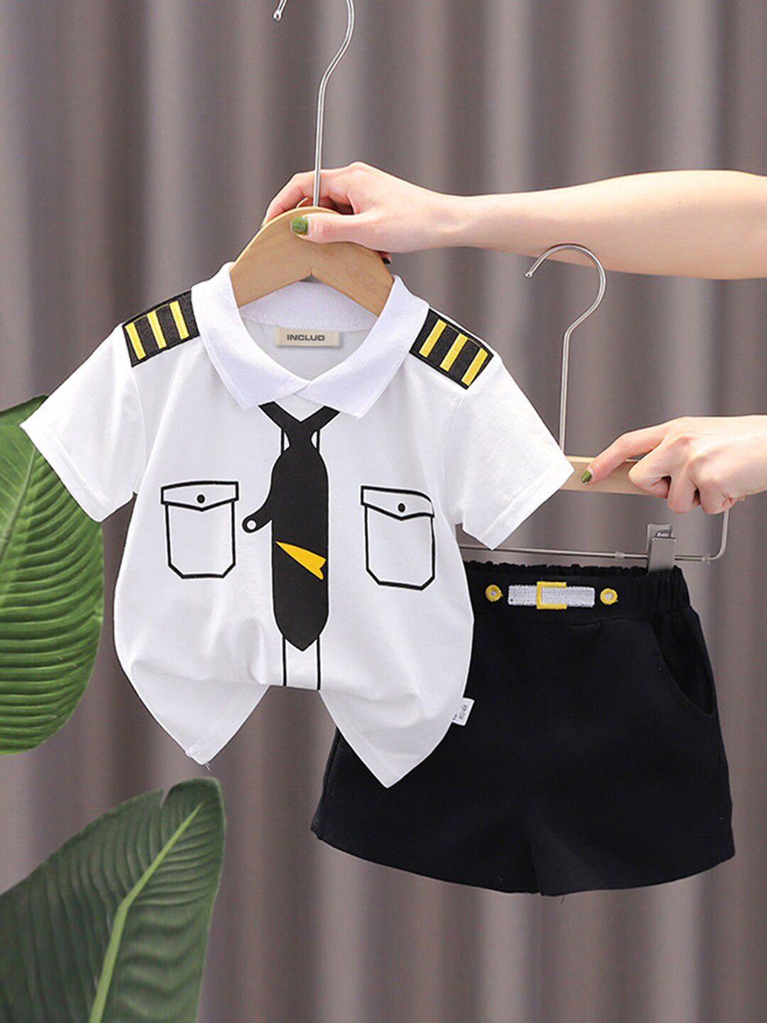 Black Abstract Print Shirt & Shorts Party Co-ord Set for Boys main image 1