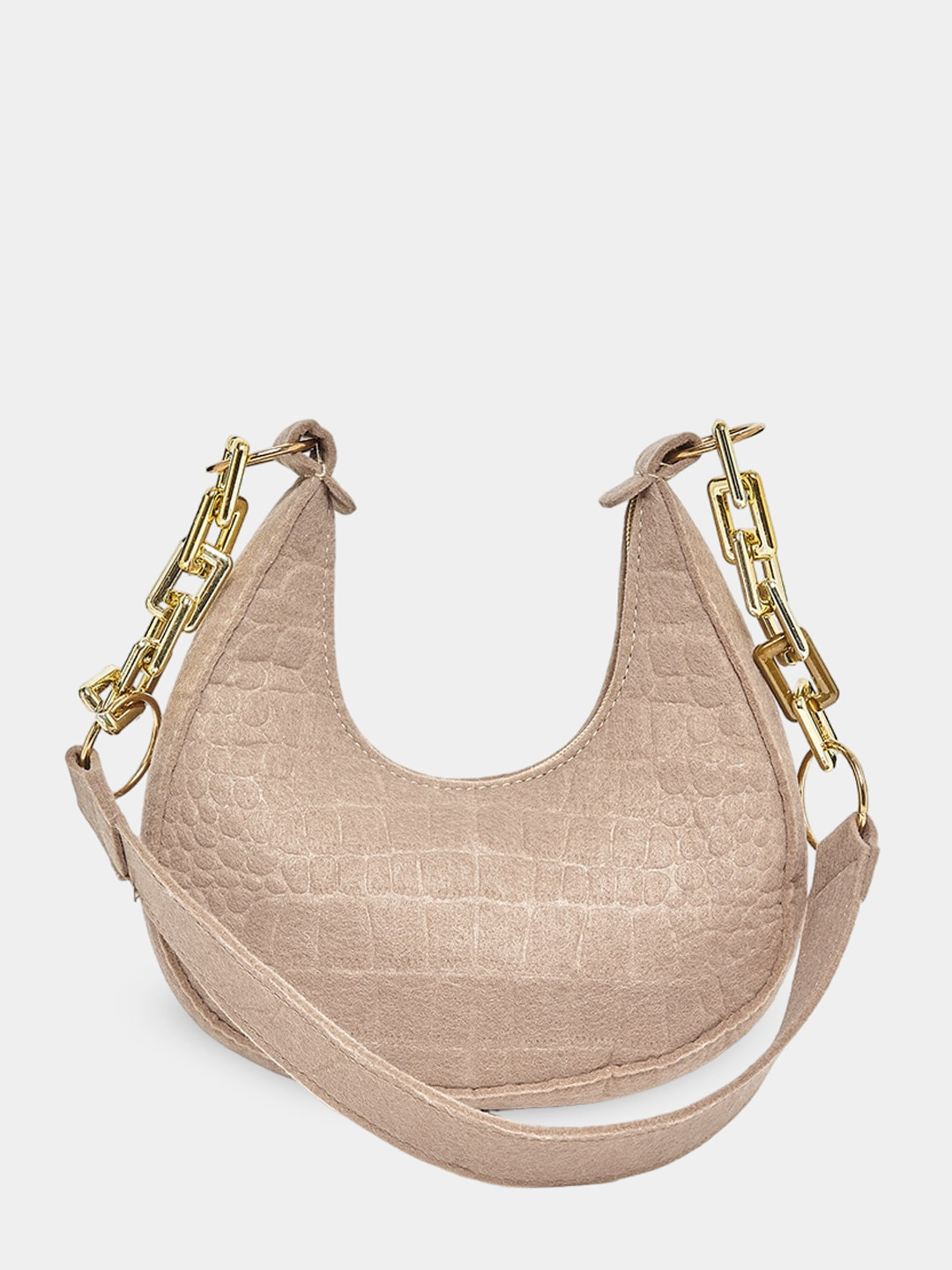 Buy Styli Beige Textured Shoulder Bag With Chain Details Handbags for