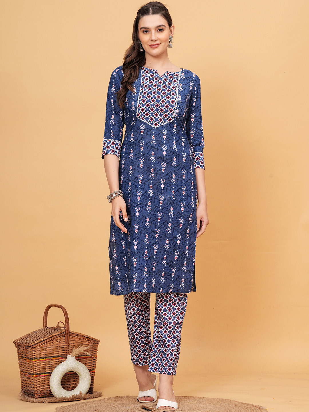 RFSS1830 - Floral Printed Summer Cotton Sleeveless Kurta With Pant