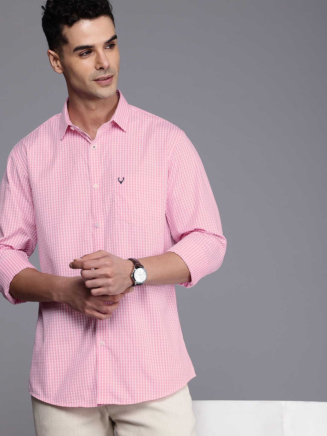 Buy Allen Solly Men Gingham Checks Pure Cotton Classic Fit Casual Shirt ...