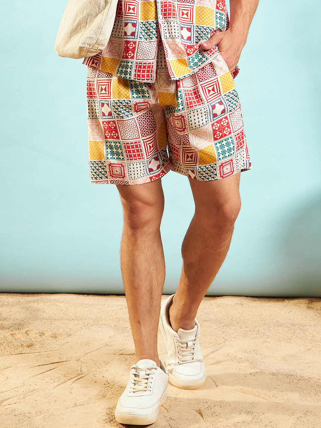 Men's Olive Conversational Printed Mid-Rise Cotton Shorts