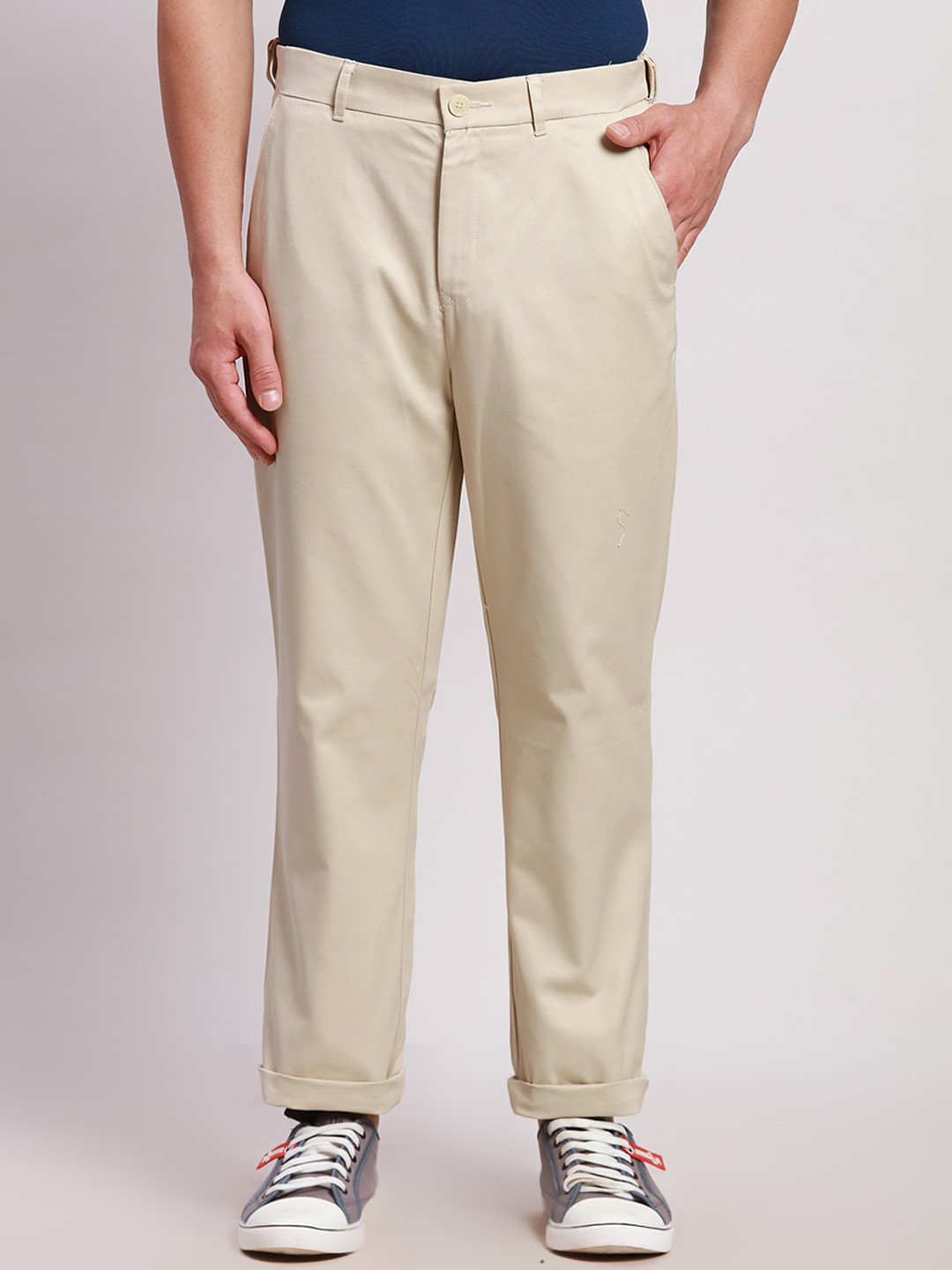Buy ColorPlus Solid Mid Rise Tailored Regular Fit Cotton Trousers ...