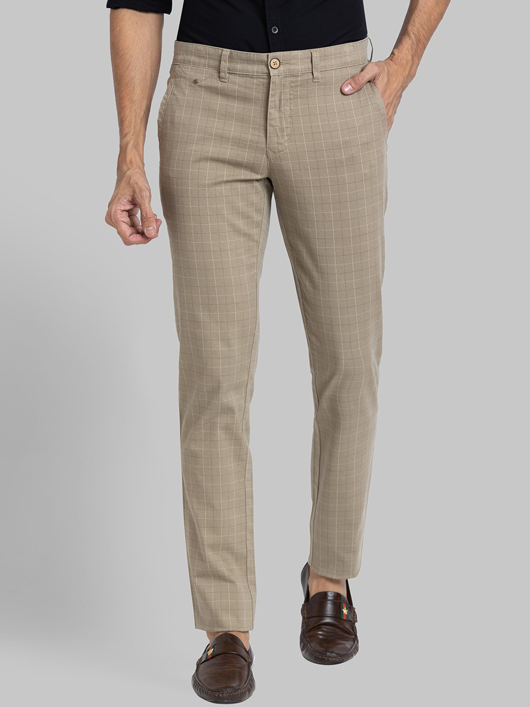 Buy Parx Checked Tapered Fit Low Rise Cotton Regular Trousers ...
