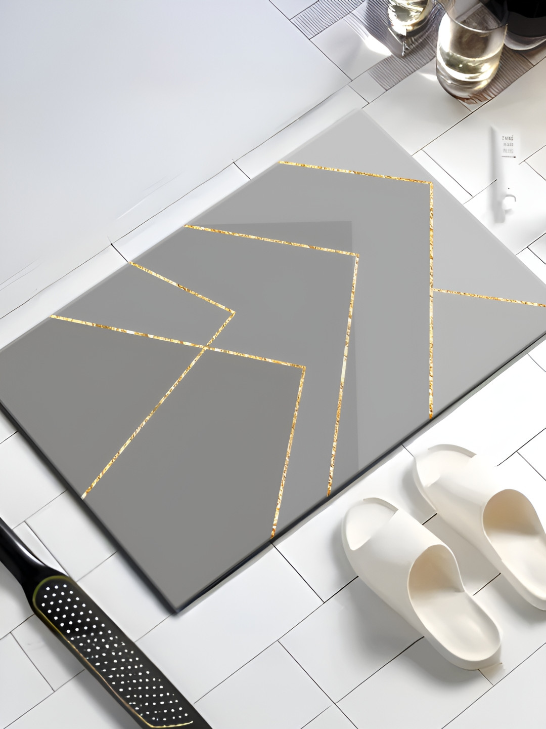 Buy UMAI Grey & Gold Toned Printed 240 GSM Anti Skid Bath Mat - Bath ...