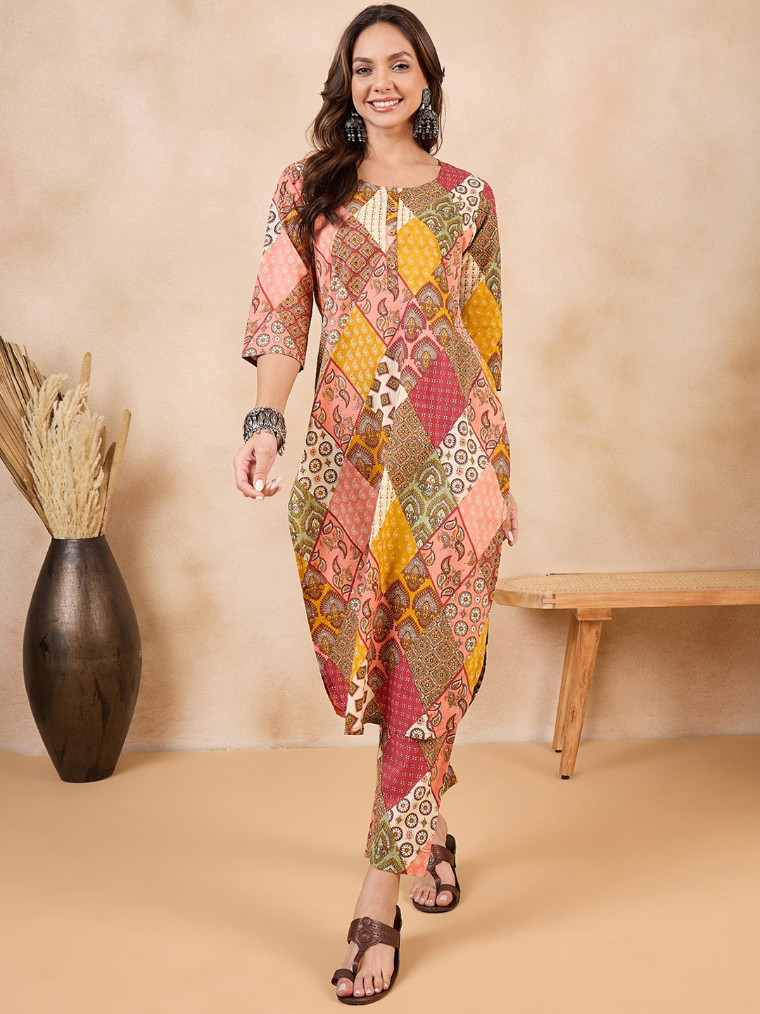 Women Multicolor Rayon Ethnic Motifs Printed Kurta With Ethnic Motifs Printed Kurta With printed Pant & Dupatta