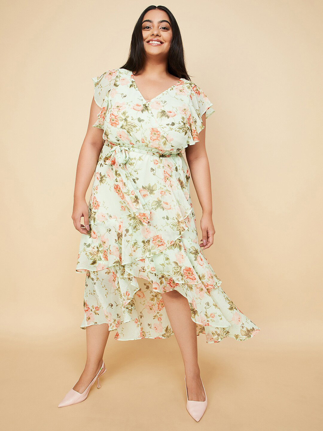 Floral Print Flared Sleeve Fit & Flare Maternity Midi Dress