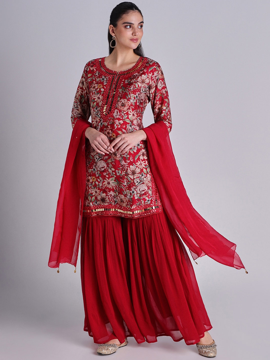 Buy House Of Dharaa Floral Regular Pure Cotton Straight Kurta With ...