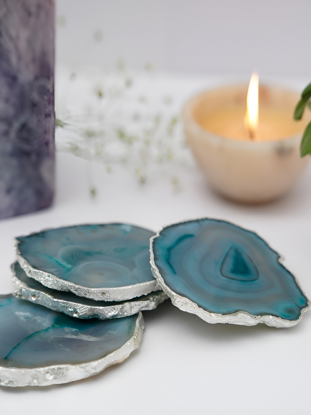 Buy HOMEARTE Green 4 Pieces Agate Stone Coasters - Coasters for Unisex ...