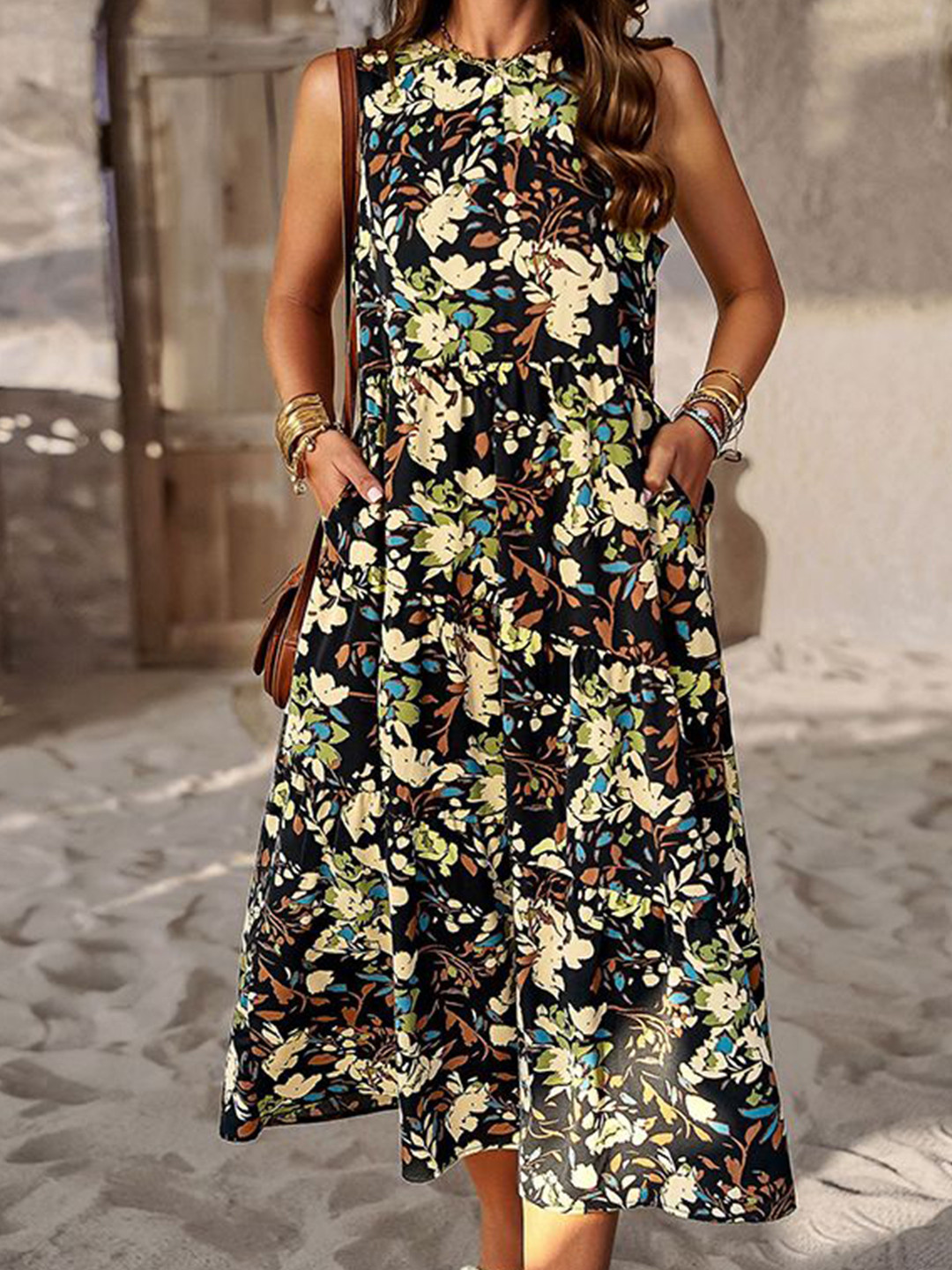 Printed Sleeveless Maxi Dress main image 1