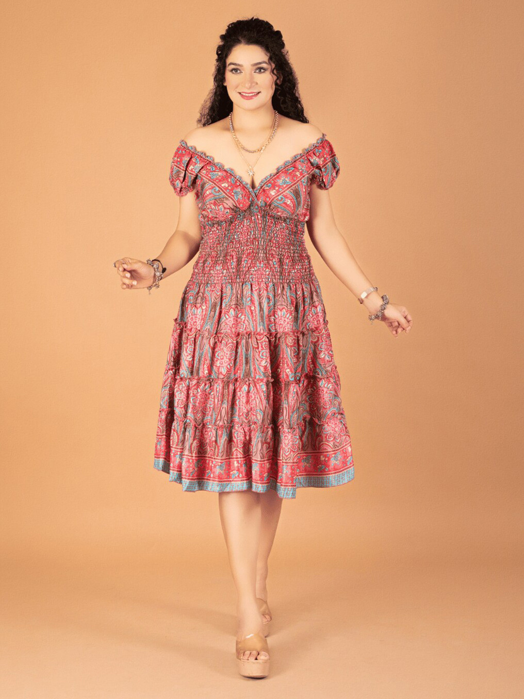 Cotton Boho Fit & Flared Midi Holi  Dress