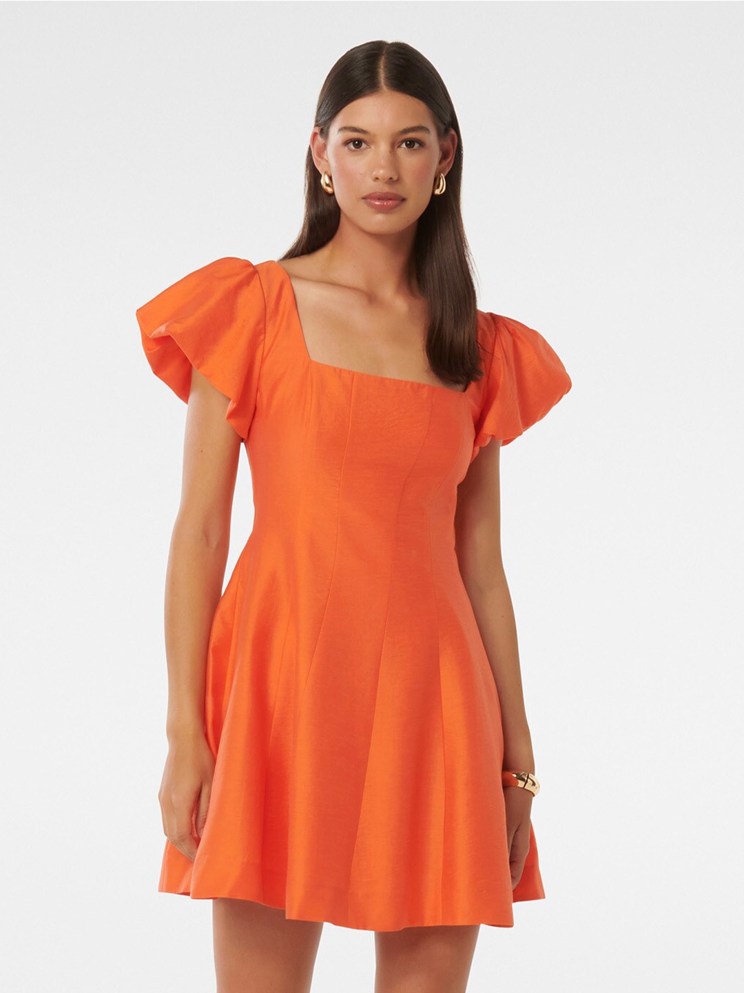 Buy Forever New Square Neck Flutter Sleeve Fit & Flare Dress - Dresses ...