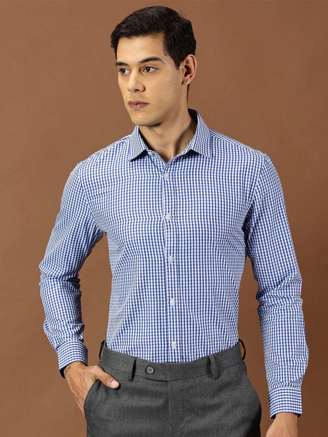 Green Men'S Cotton Checked Formal Shirts