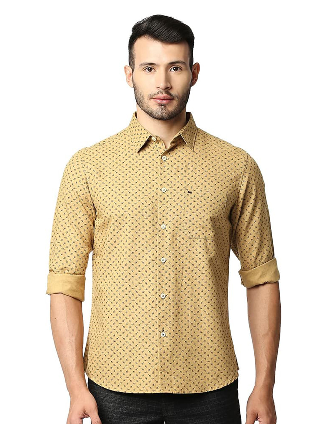 Men's White Comfort Geometric Printed Cotton Casual Shirt