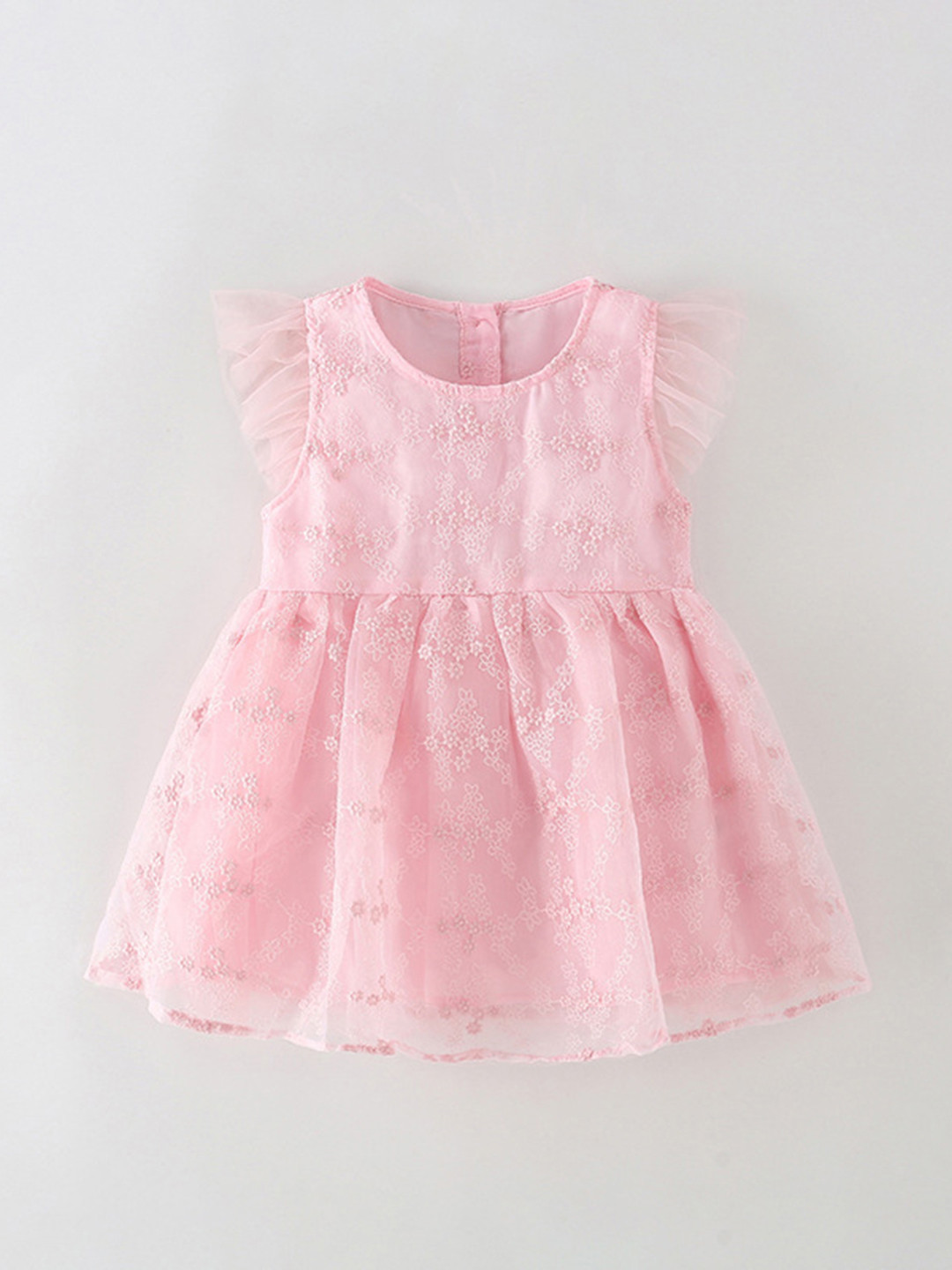 Square Neck Flutter Sleeve Girl's Dress Blushing Pink