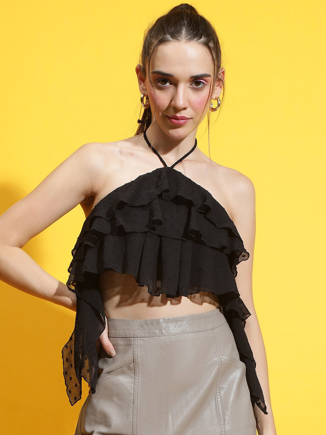 Halter Neck Ruffle Crop Top main image 1
