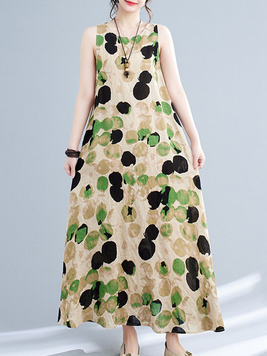 Black Printed Sleeveless Maxi Dress