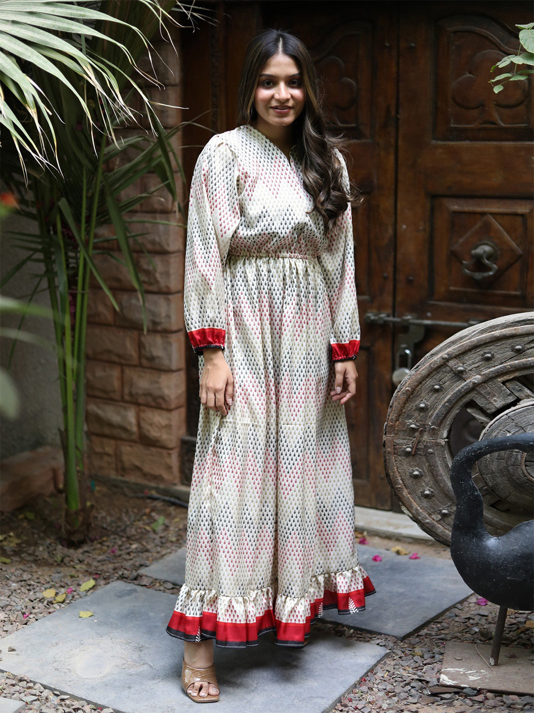 Women V Neck Printed Maxi Dress By Sindia