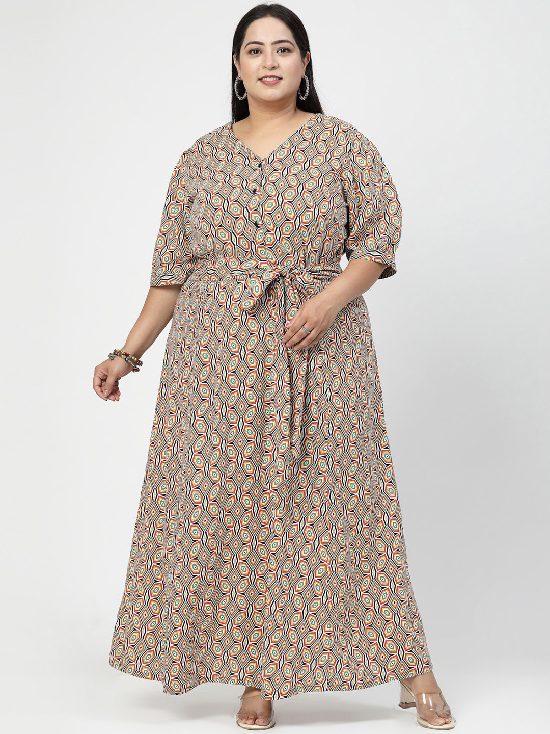 Women's Plus Size Dress | Puff Sleeve V-Neck Design main image 0