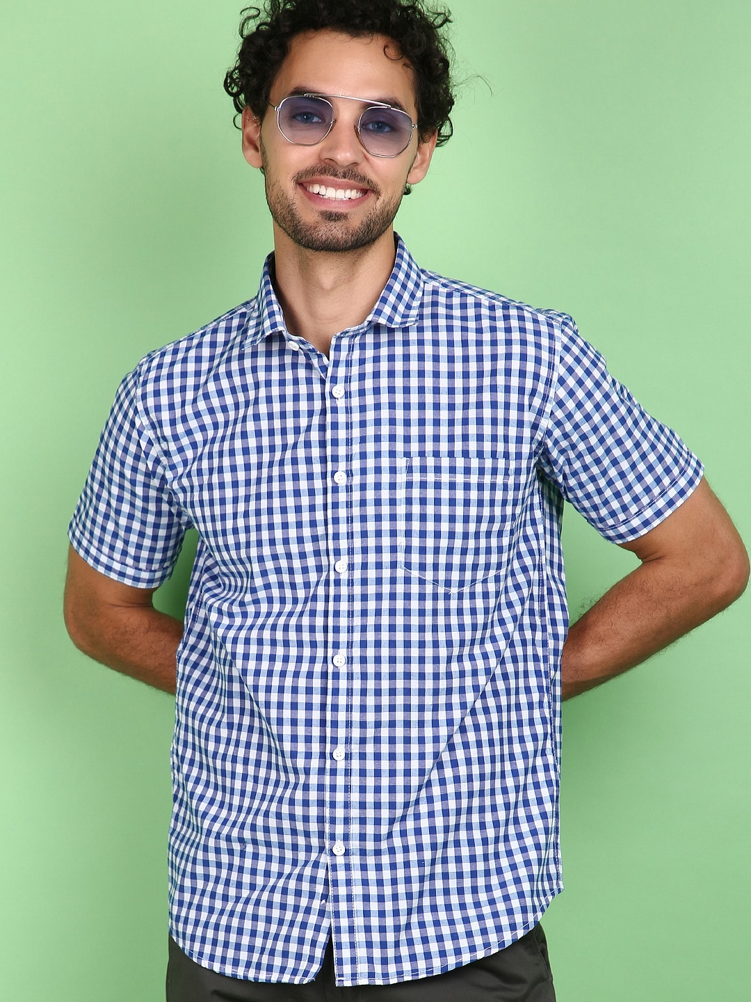 Buy V Mart Slim Fit Gingham Checked Spread Collar Poplin Casual Shirt - Shirts for Men 29532446 ...
