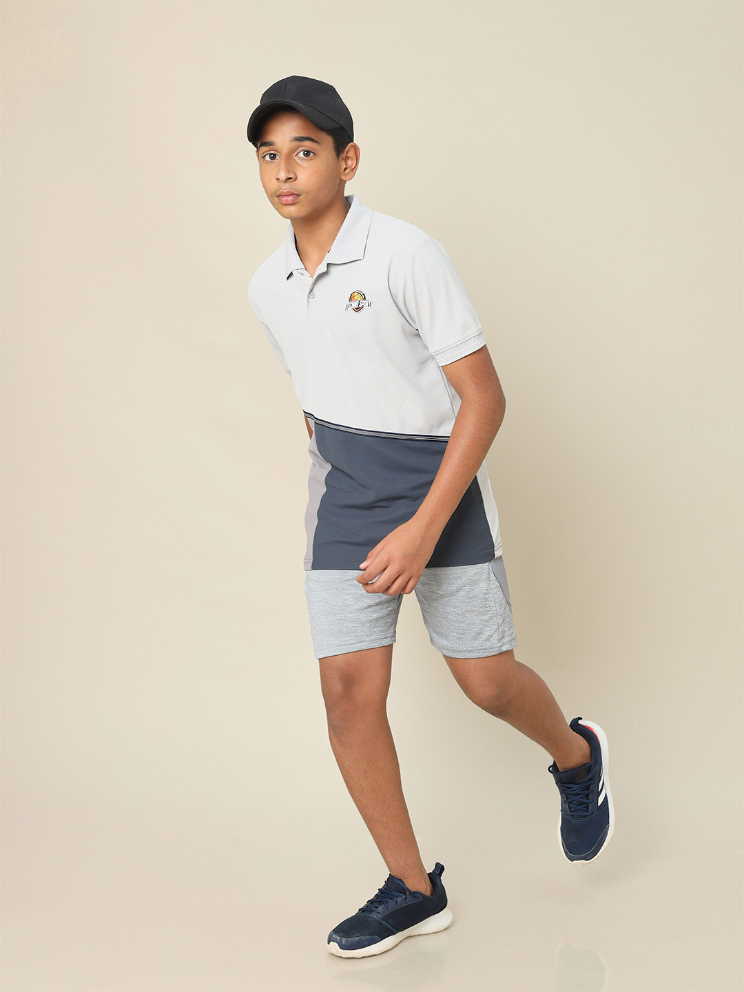 Boys Green Typographic Print Contrast Collared Polo T-Shirt With Shorts Set