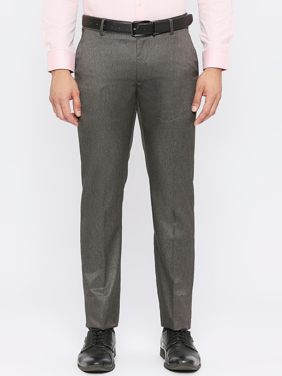 Buy Solemio Men Textured Comfort Slim Fit Low Rise Easy Wash Formal ...