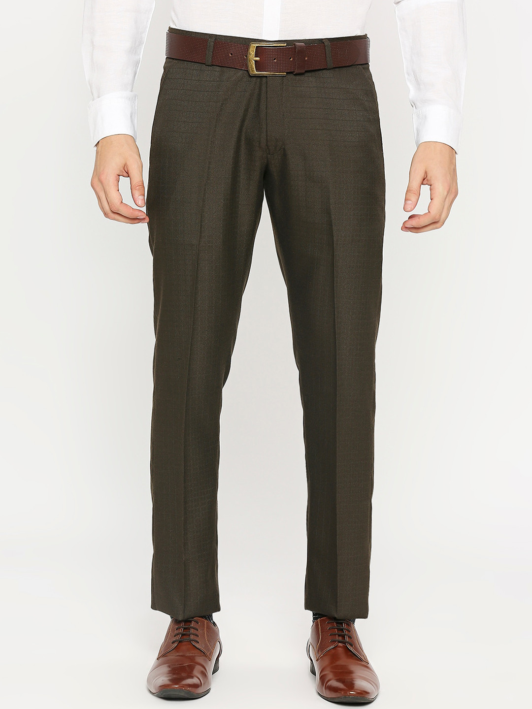 Buy Solemio Men Comfort Slim Fit Checked Low Rise Easy Wash Formal ...