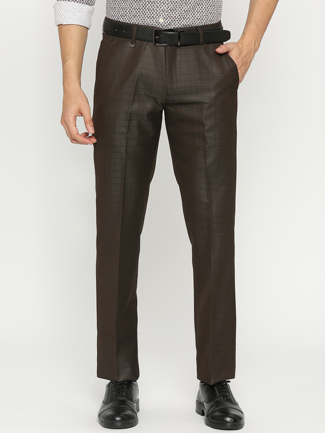 Buy Solemio Men Comfort Slim Fit Low Rise Easy Wash Formal Trousers ...