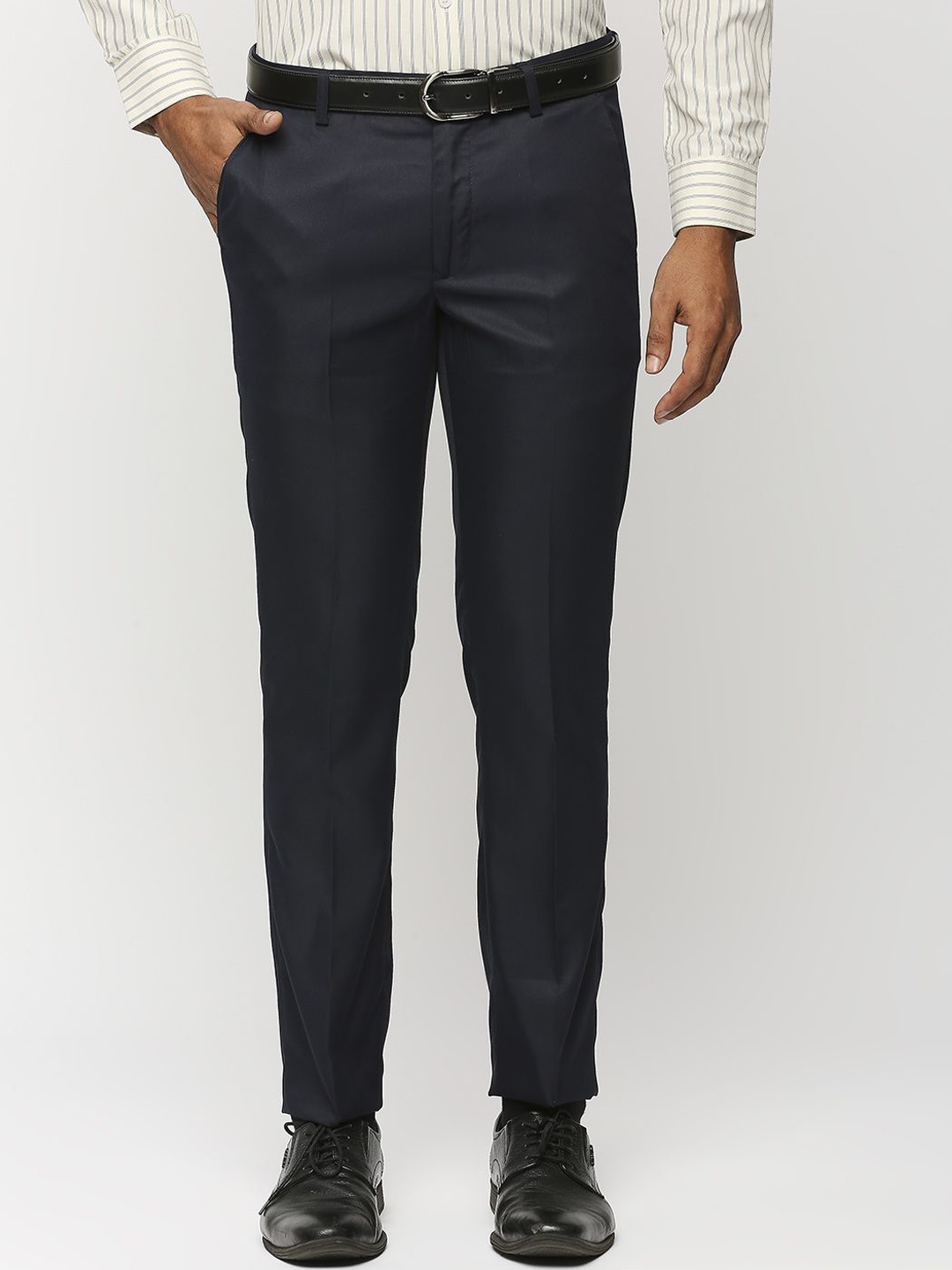 Buy Solemio Men Comfort Slim Fit Low Rise Easy Wash Formal Trousers ...