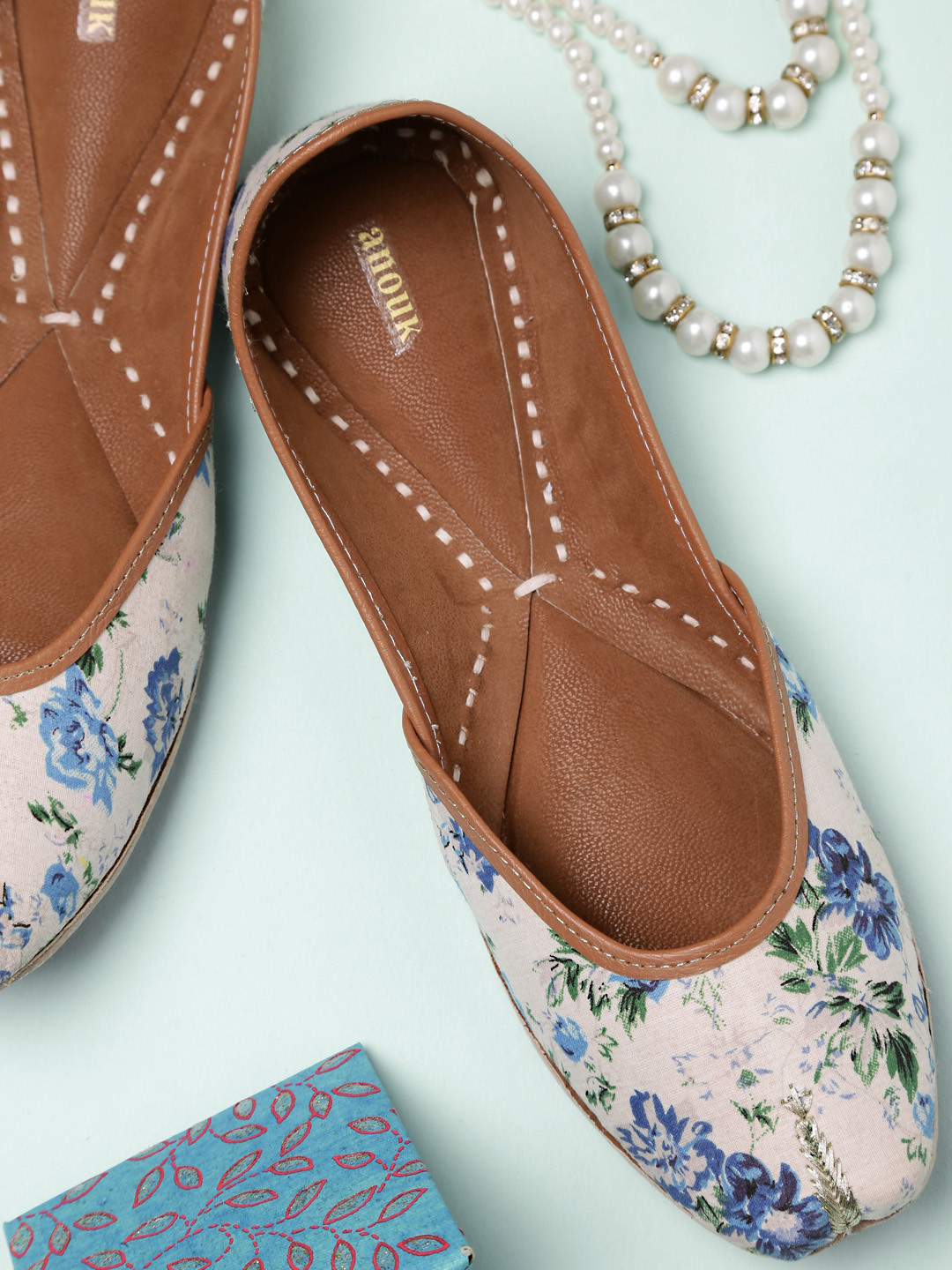 Buy Anouk Women Off White Printed Mojaris Flats for Women 2955756