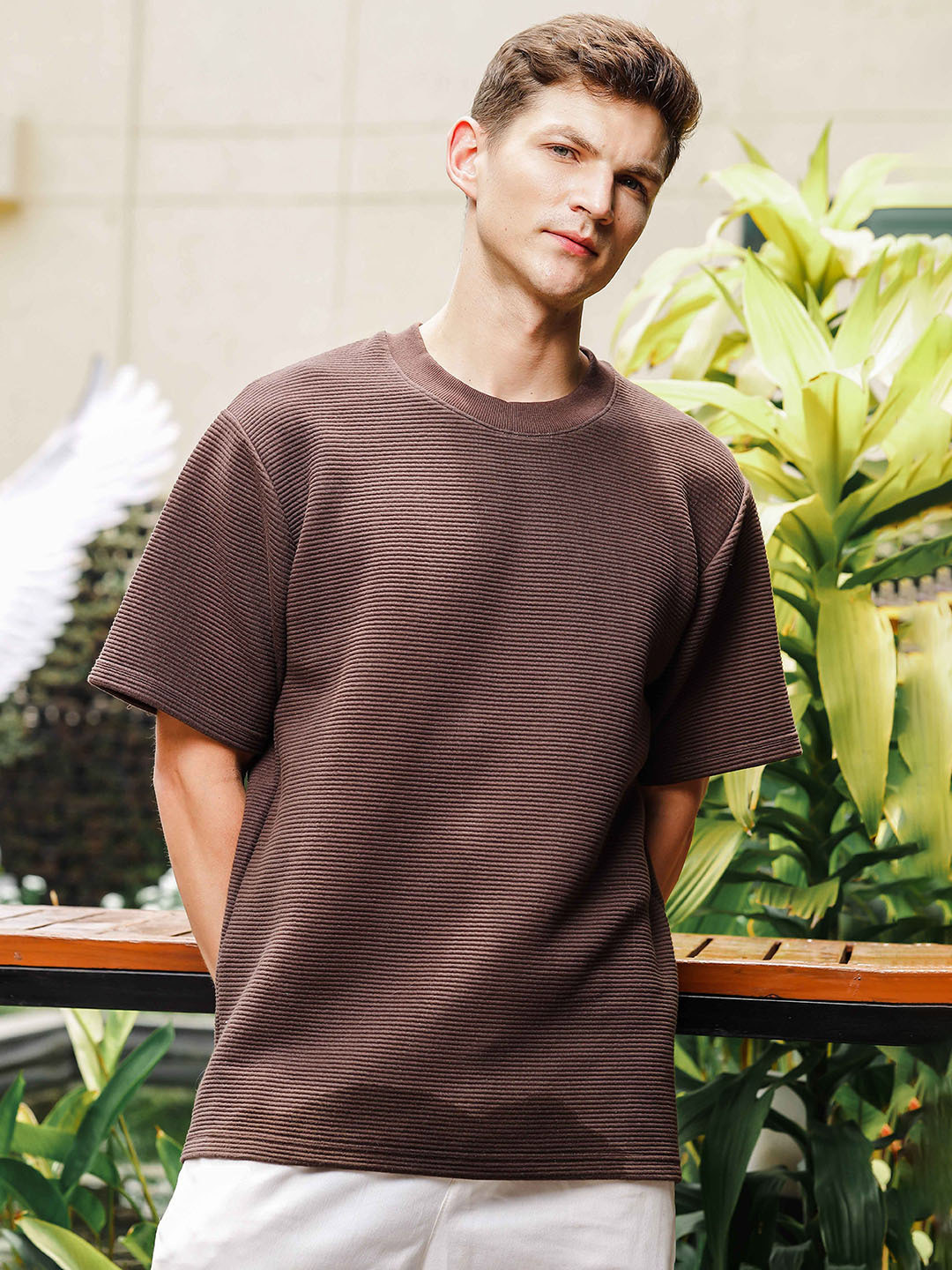 BOMBOM Striped Round Neck T-Shirt