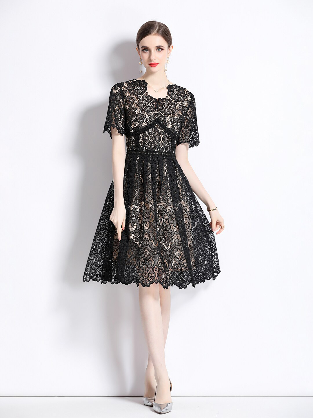 Buy JC Collection Self Design Flared Sleeves Fit & Flare Dress ...