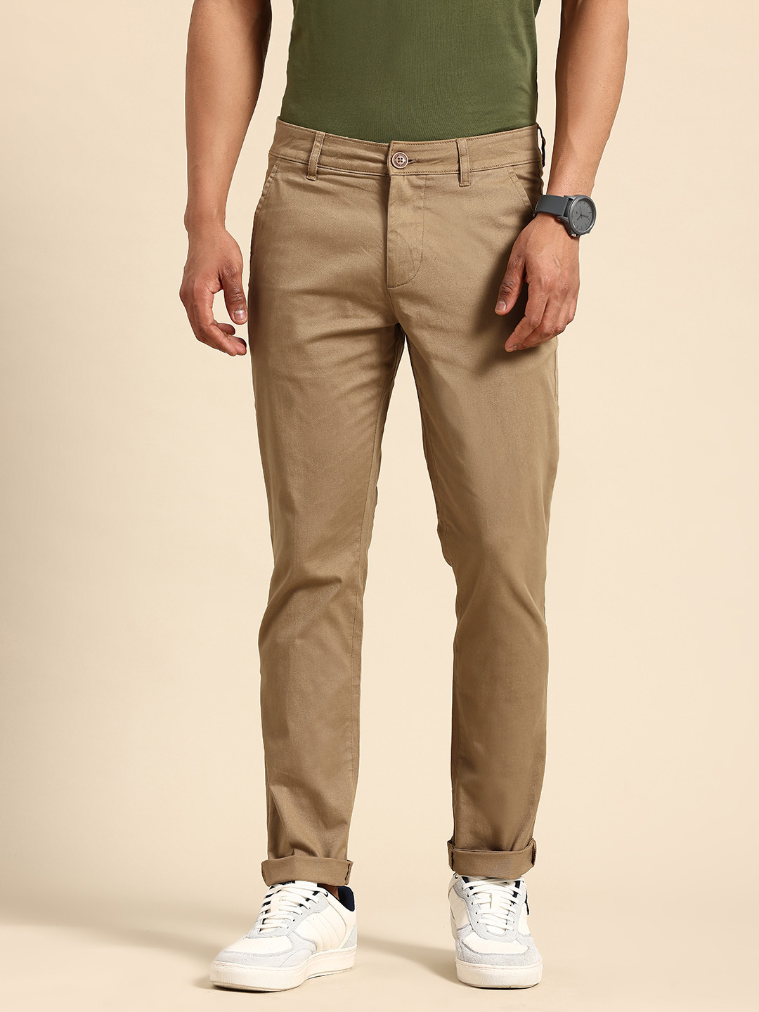 Beige Cropped fit Men's Chinos by Being Human Clothing main image 0