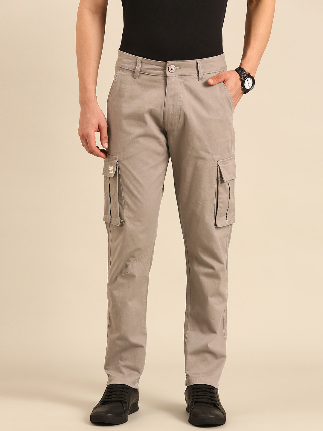 Grey Easy Fit Cargos for Men By Being Human Clothing main image 1