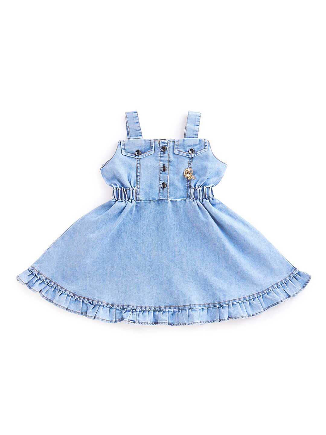 Girls Black Wash Denim Flared Hem Short Dress