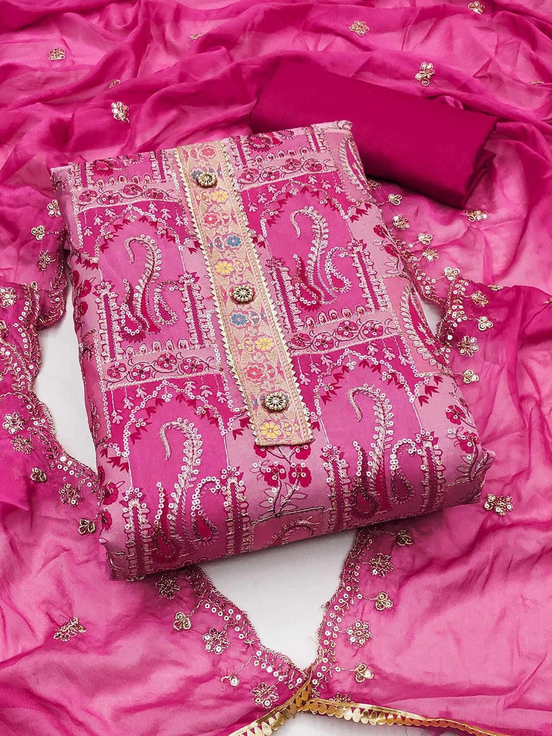 Organza Silk Embroidered Dress Material (Unstitched) main image 1