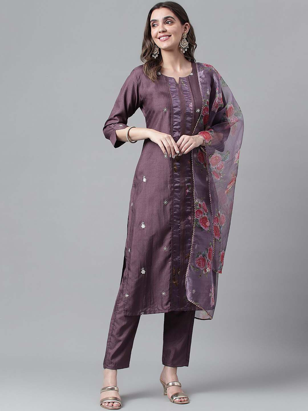 RFSS1417 - chiffon kaftan style thread embroided nyra cut kurta with pants