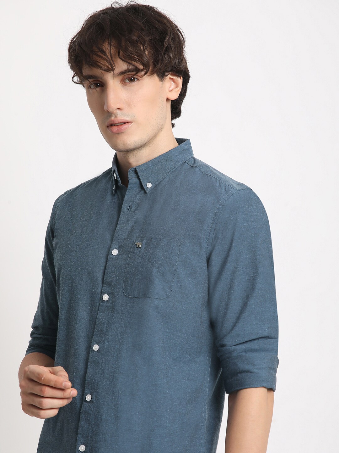 Buy THE BEAR HOUSE Slim Fit Button Down Collar Pure Cotton Casual Shirt ...