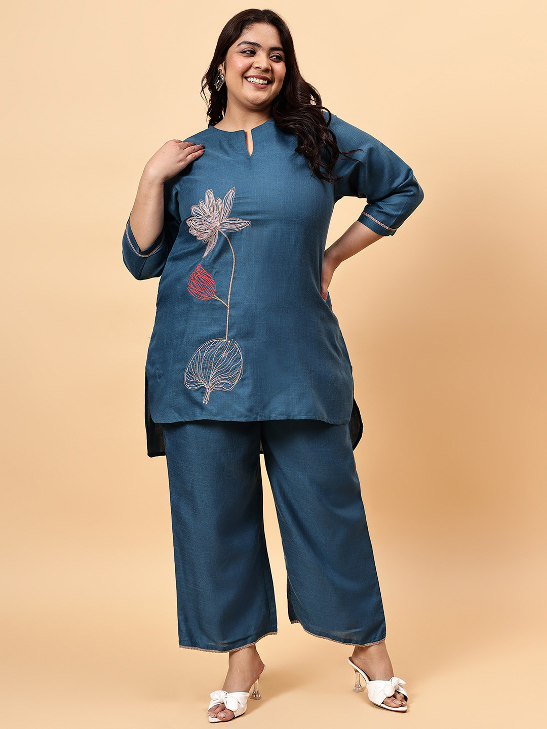 Orni Fashion Peach Ethnic motifs Tunic Co-ords Set main image 0