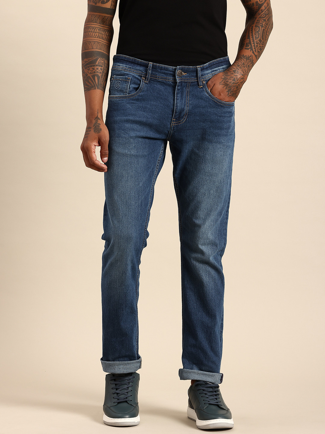 Grey Skinny Straight Fit Men's Denims by Being Human Clothing