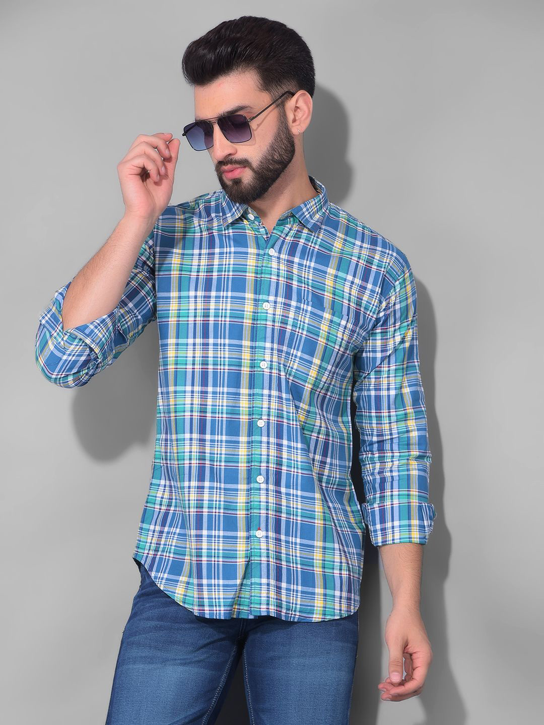 Men's Peach Slim Fit Tartan Checked Long Sleeves Cotton Casual Shirt main image 0