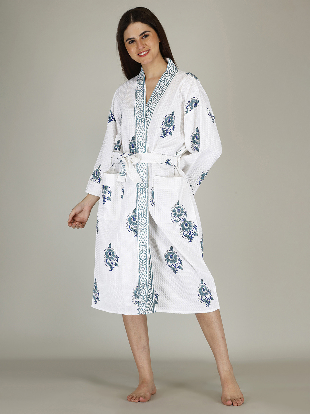 Buy LIVING ROOTS Unisex Luxury Jaipur Block Printed Premium Waffle ...