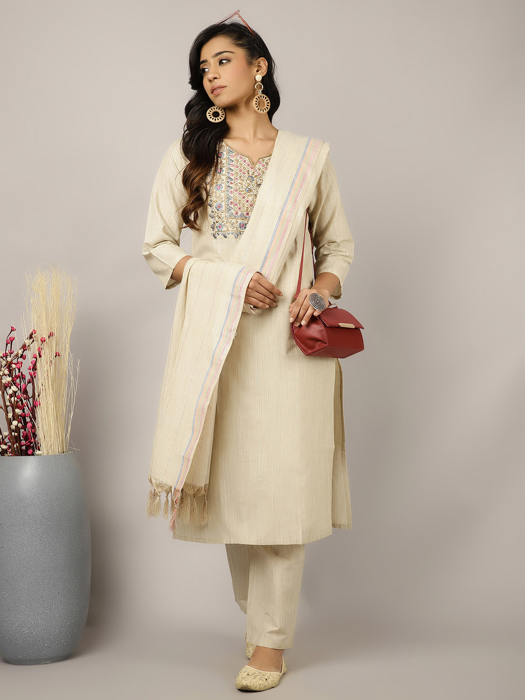 Buy Jaipur Kurti Women Yoke Design Regular Mirror Work Pure Cotton ...