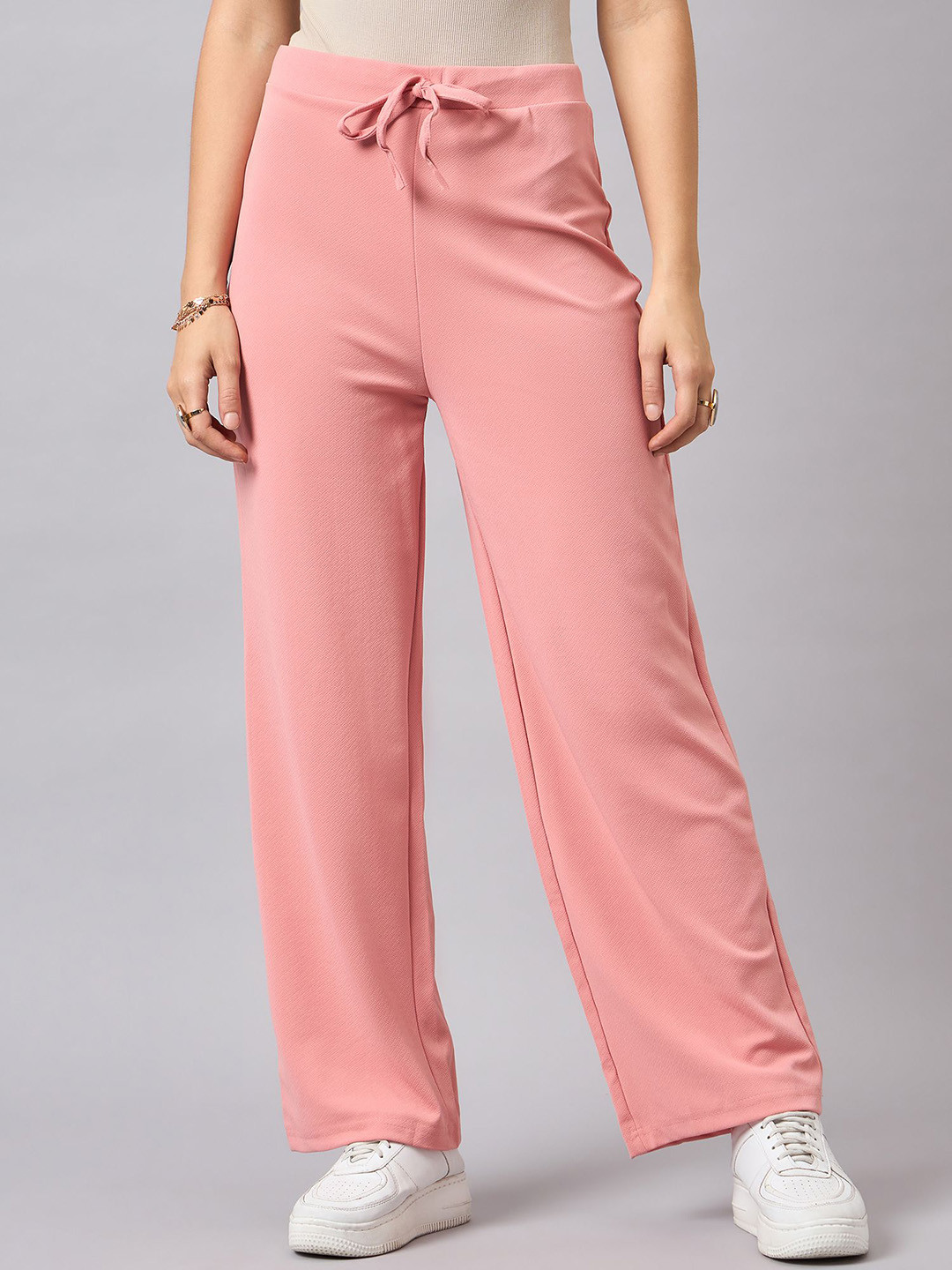 Pink Women Mid Rise Parallel Trousers