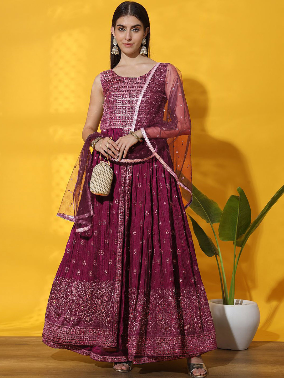 Chhaba 555 Black Printed & Mirror Work Embellished Straight Kurta With Solid Pant & Printed Dupatta