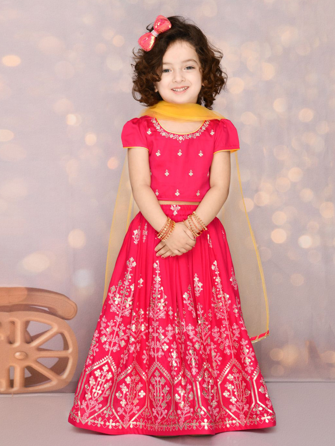 Girls Woven Design Ready to Wear Lehenga With Blouse & Dupatta main image 0